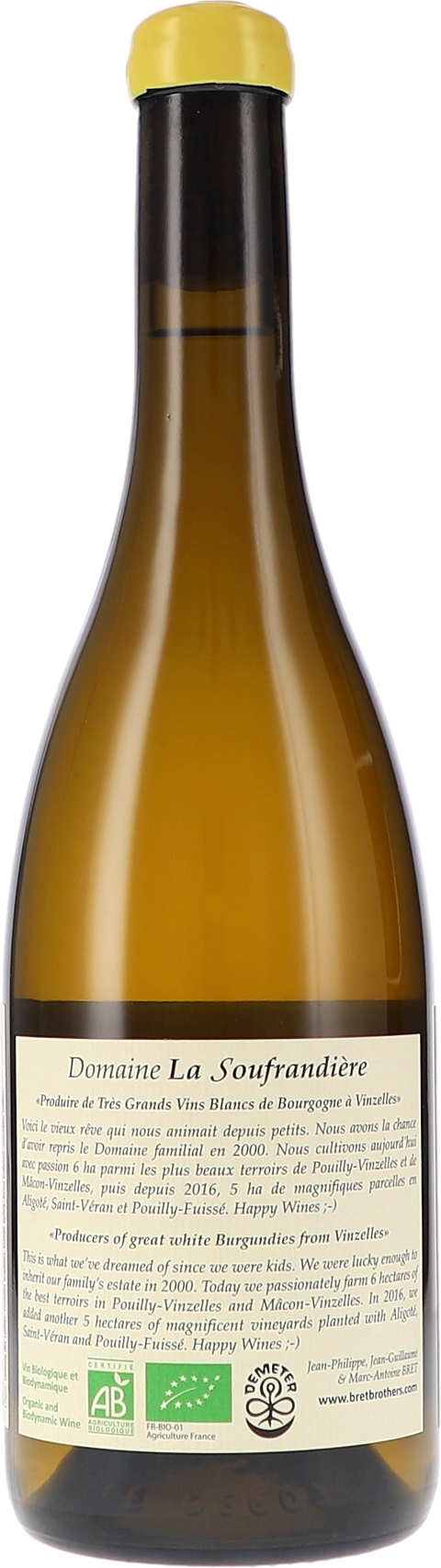 La Soufrandière "Pouilly-Vinzelles Climat ""Les Quarts"" Zen AOC" 2023 BIO Rücketikett