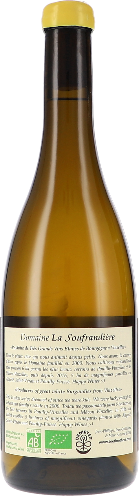 La Soufrandière "Pouilly-Vinzelles Climat ""Les Quarts"" Clocheton Ovoide Zen AOC" 2023 BIO Rücketikett