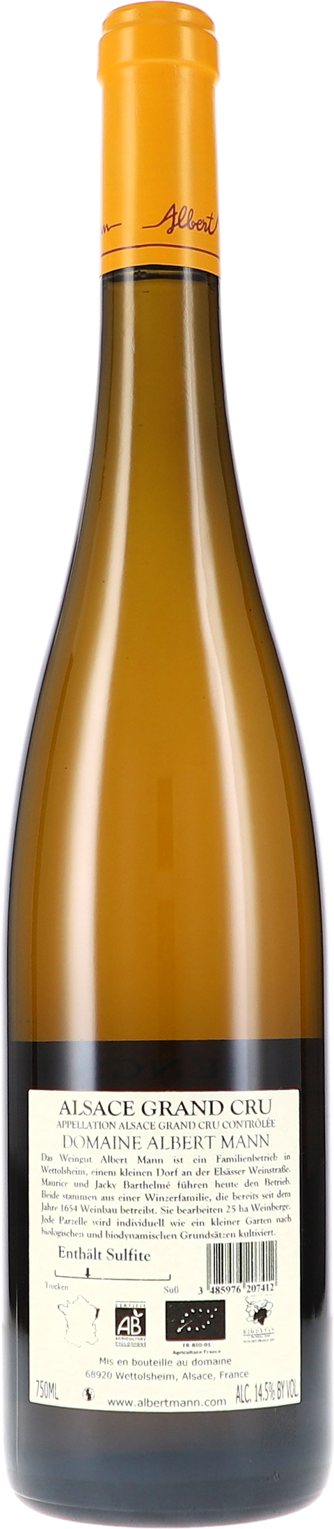 Albert Mann Pinot Gris Hengst Grand Cru 2020 BIO Rücketikett