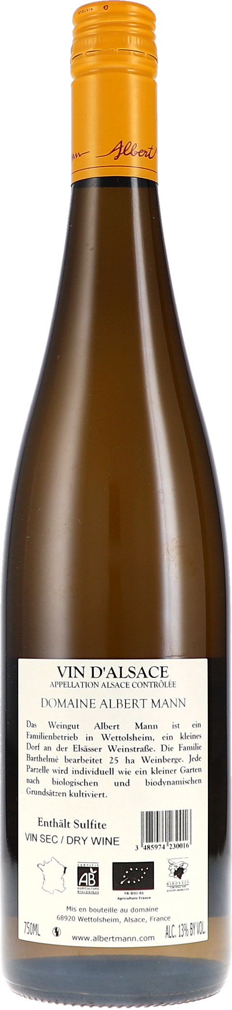 Albert Mann Pinot Blanc Auxerrois 2023 BIO Rücketikett