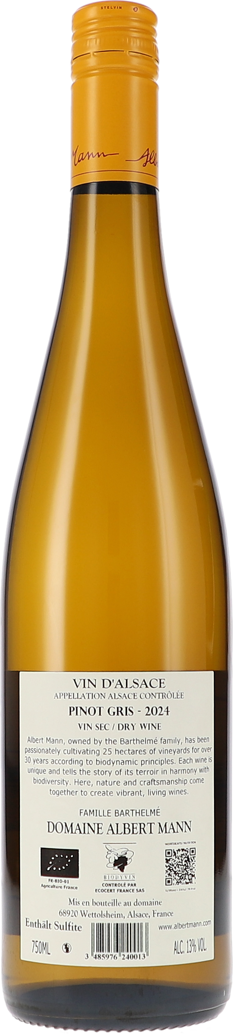 Albert Mann Pinot Gris 2024 BIO Rücketikett