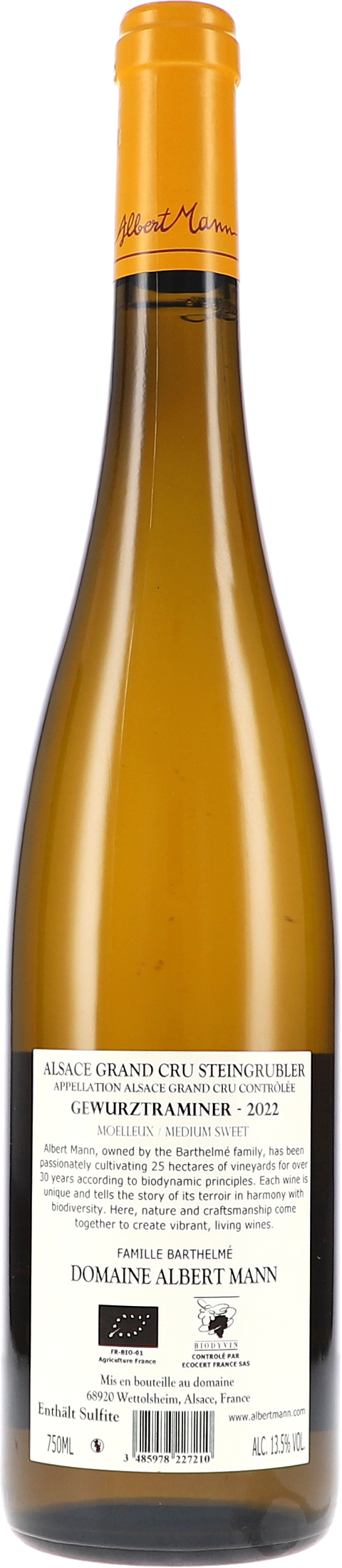 Albert Mann Gewürztraminer Steingrubler Grand Cru 2022 BIO Rücketikett