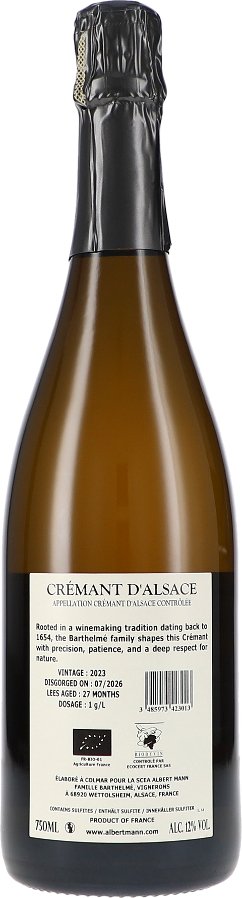 Albert Mann Crémant d'Alsace, Extra Brut 2023 BIO