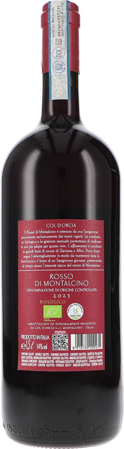 Col d'Orcia Rosso di Montalcino DOC 2023 BIO 1,5L Rücketikett