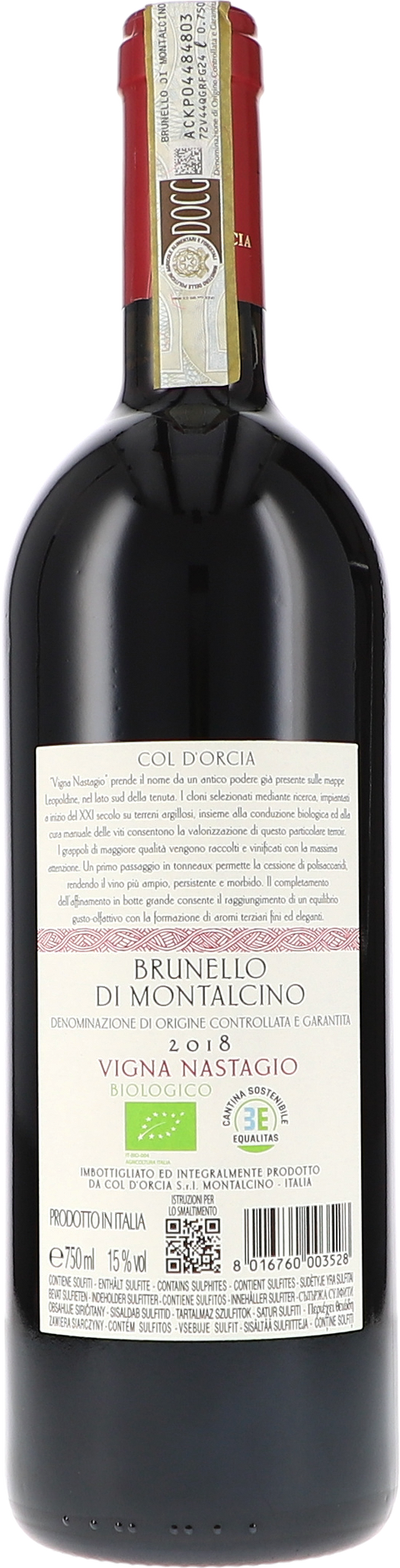 Col d'Orcia Brunello di Montalcino DOCG Vigna Nastagio 2018 BIO Rücketikett
