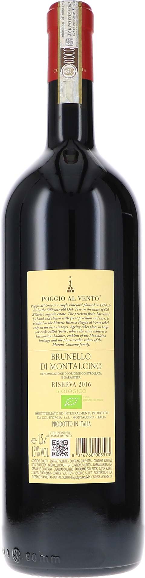 Col d'Orcia Poggio al Vento, Brunello di Montalcino Riserva DOCG 2016 1,5L BIO