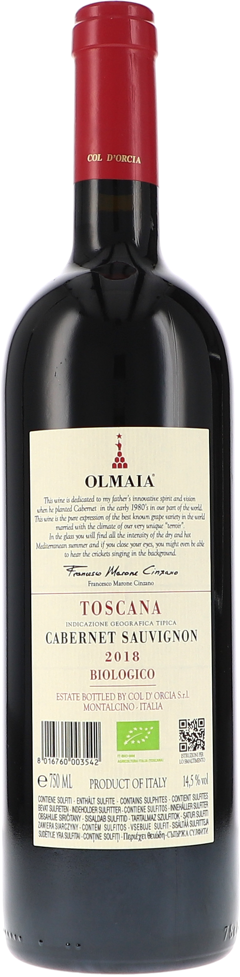 Col d'Orcia Olmaia Toscana Rosso IGT 2018 BIO