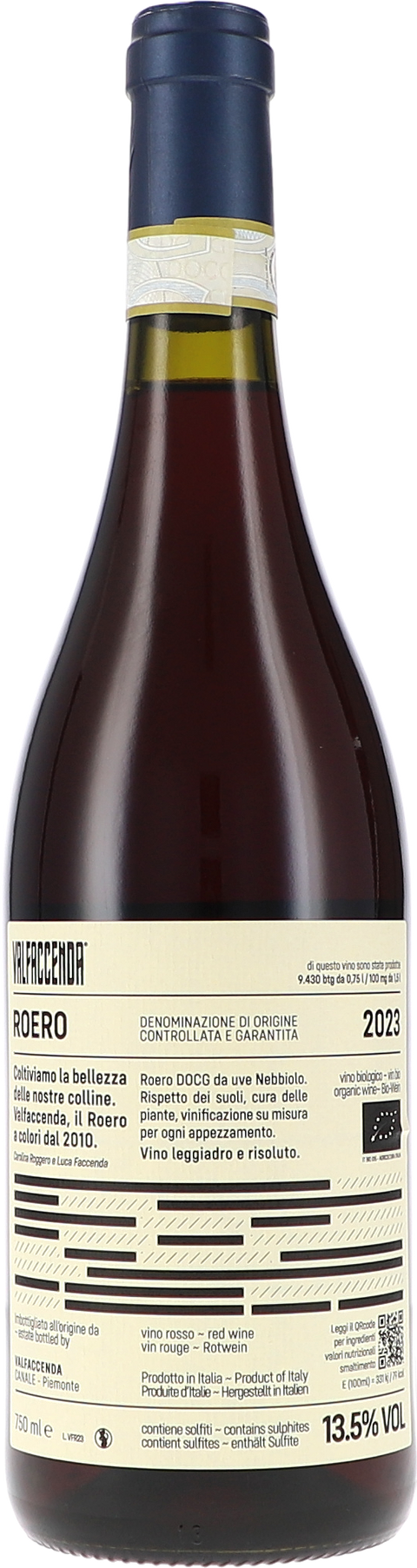 Valfaccenda Roero rosso DOCG 2023 BIO Rücketikett