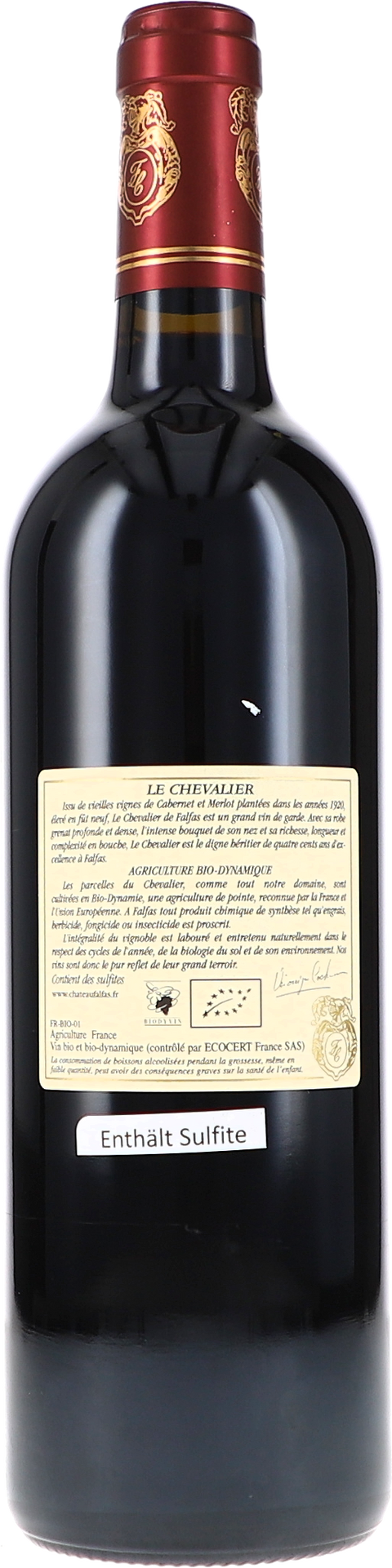 Château Falfas le Chevalier, Côtes de Bourg AOC 2019 BIO Rücketikett