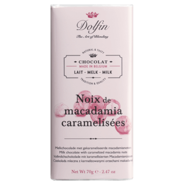 Dolfin Schokolade 38% mit karamellisierten Macadamia 70g - wundervino