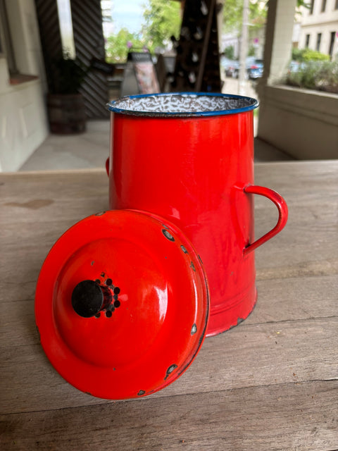 Alte Emaille Milchkanne Rot