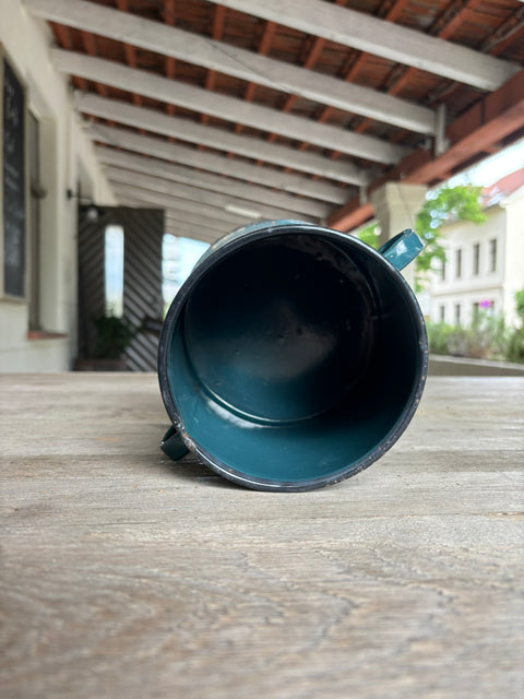 Alte Emaille Milchkanne Blau Grün