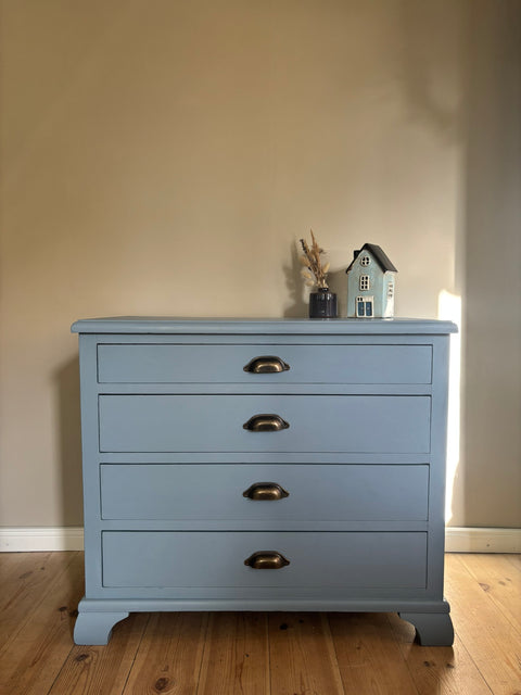 Kleine Antik Vintage Kommode | Kreidefarbe Cool Ocean (hellblau)