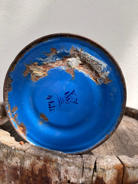 Alte Emaille Milchkanne Dunkelblau mit Deckel #4 (Ø15 × 31 cm)