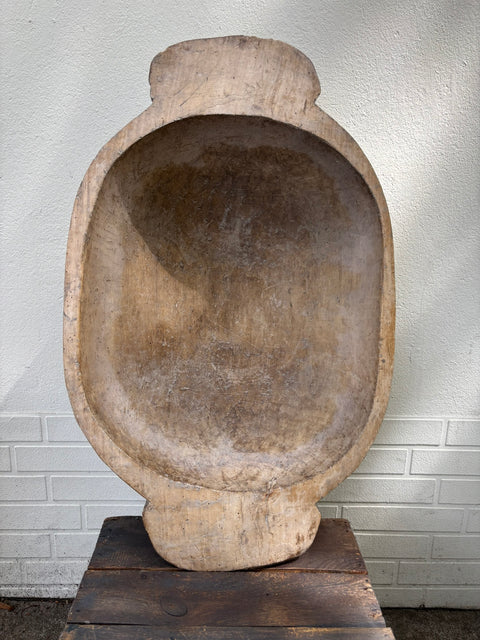 Antike Teigmolle / Fleischmolle aus Holz | Großer ovaler Trog | naturbelassen (#1)