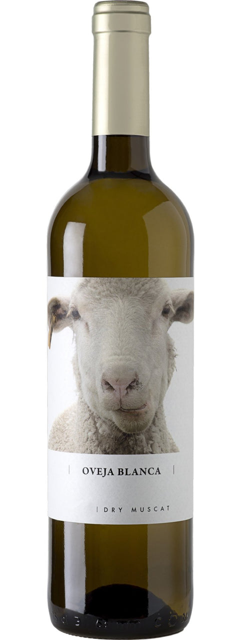 Weißwein Fontana Oveja Blanca 2024 BIO von Bodegas y Viñedos, Flasche auf Holzhintergrund, elegant und frisch.