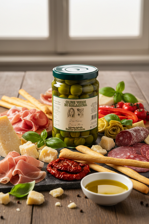 Grüne große italienische Oliven mit Stein in Salzlake 580g