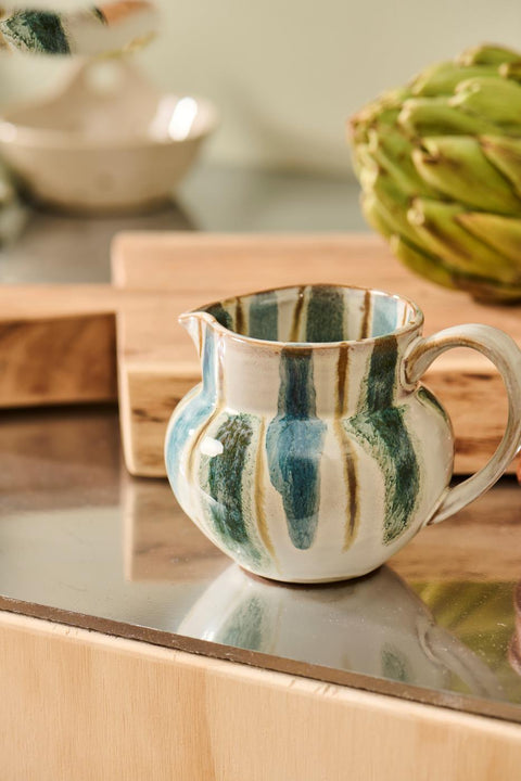 Ib Laursen Kanne mit Henkel Kalmar breite staubig blaue Streifen - Weingärtners Genusshandwerk