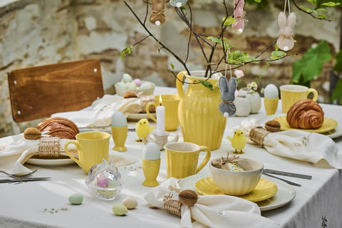 Ib Laursen Stoffserviette Flora mit Schneeglöckchen Muster in Butter Cream, weiche Textilien für die Tischdekoration