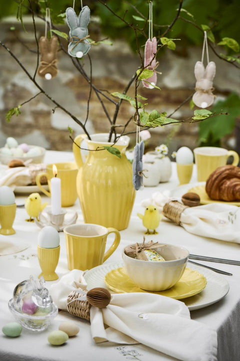 Ib Laursen Stoffserviette Flora mit Schneeglöckchen, buttercremefarbener Baumwollstoff, dekoratives Textil mit Blumenmuster