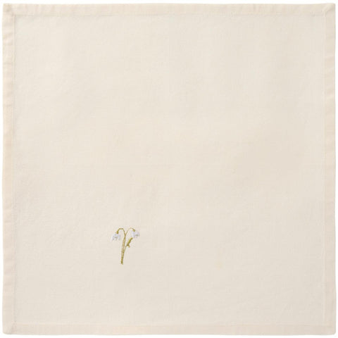 Ib Laursen Stoffserviette Flora mit Schneeglöckchen, buttercremefarbene Baumwollserviette mit Blumenmuster, Textilaccessoire