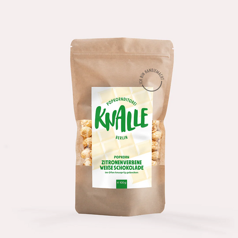 Knalle Zitronenverbene Weiße Schokolade Popcorn – saisonal und limitiert 100g - Weingärtners Genusshandwerk