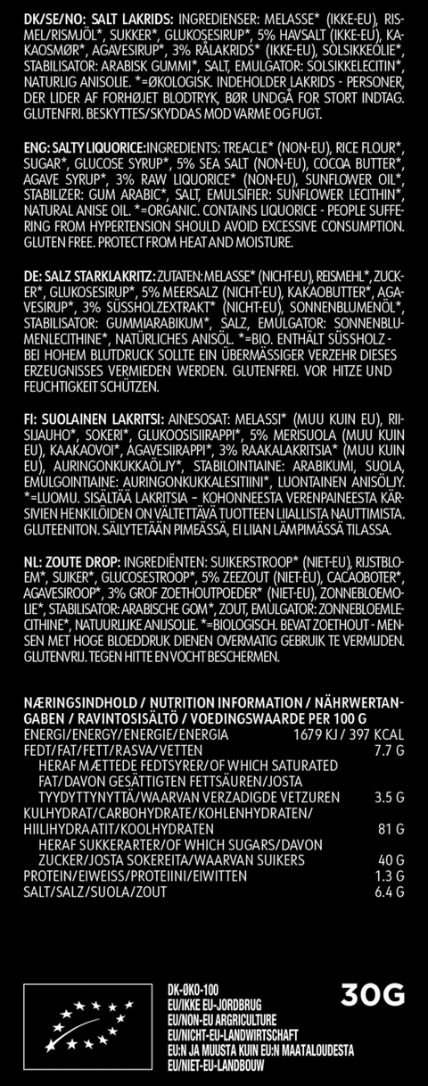 Lakrids by Bülow Salty Slow Crafted Bio Lakritzstange, weiche Lakritzstange mit Salz, 30g, nachhaltig hergestellt.