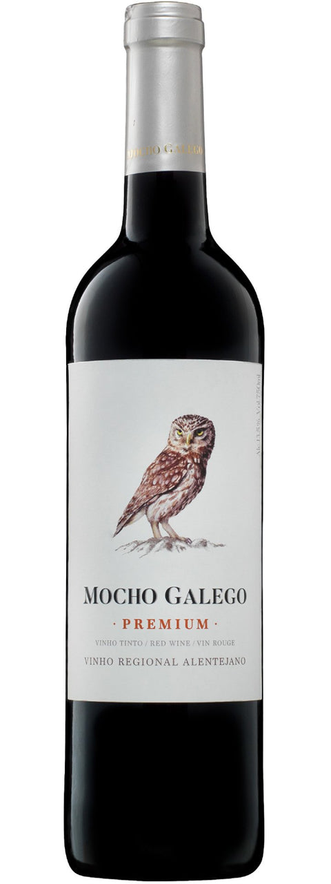 Monte da Ravasqueira Mocho Galego Premium Tinto 2024 Rotwein mit dunkler Farbe und eleganter Flasche, hochwertiger portugiesischer Wein