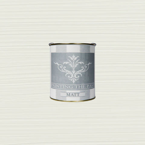 Matt limeweiß Kreidefarbe von Painting The Past, zeigt eine glatte, matte Oberfläche auf einer Wand.