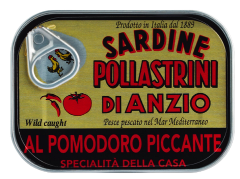 Pollastrini Sardine al pomodori piccanti 100g - Weingärtners Genusshandwerk