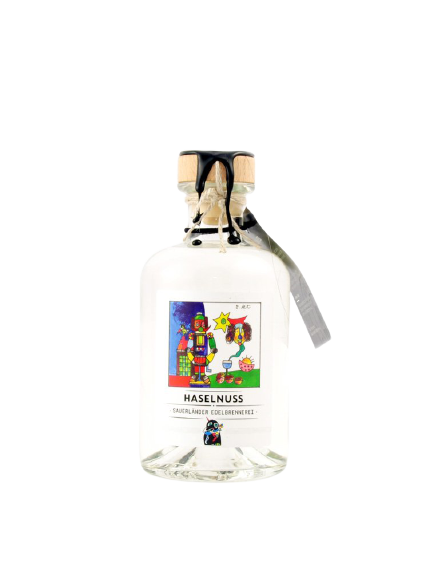 Sauerländer Edelbrennerei Haselnuss Spirituose in 0,35L Flasche, 38% Vol. mit Haselnuss-Design auf der Flasche