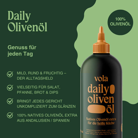 Vola Daily Olivenöl, natives Olivenöl extra, 500ml, Flasche, ideal für kalte Küche, hochwertiges Speiseöl