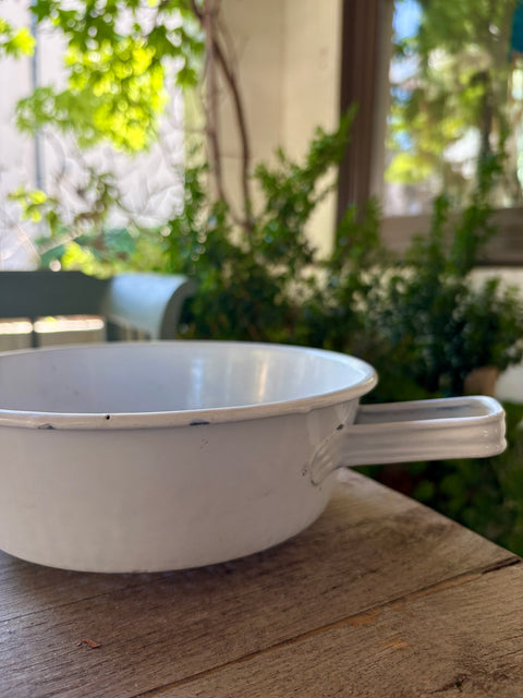 Altes Emaille Sieb mit Griffen weiß - Weingärtners Genusshandwerk