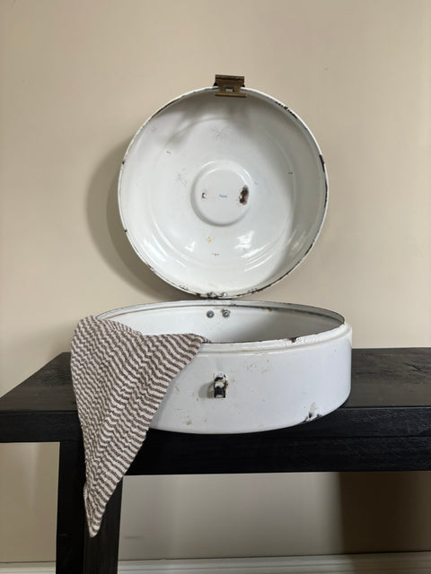 Weiße vintage Emaille Brotkasten (Ø 31 cm x 16cm) - Weingärtners Genusshandwerk
