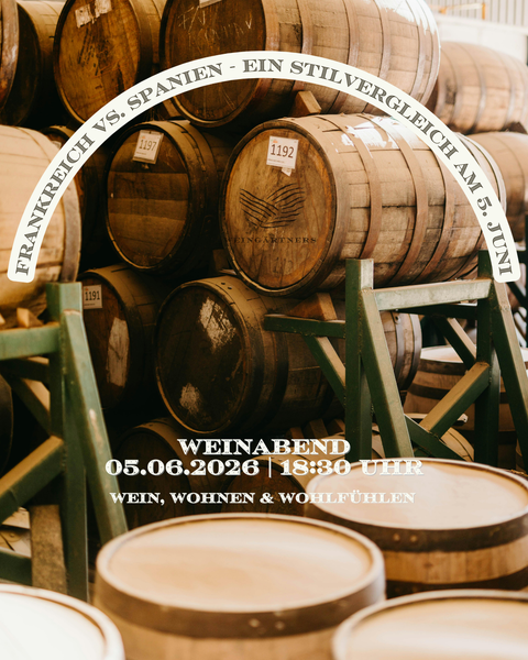 Weinseminar von Weingärtners Genusshandwerk zum Frankreich-Spanien Weinabend am 5. Juni 2026, mit Weingläsern und Weinflaschen.